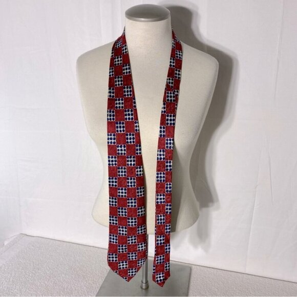 Vintage J.P. Tilford Henry Rosen Red White Blue Square Print 100% Silk Tie - Picture 1 of 11
